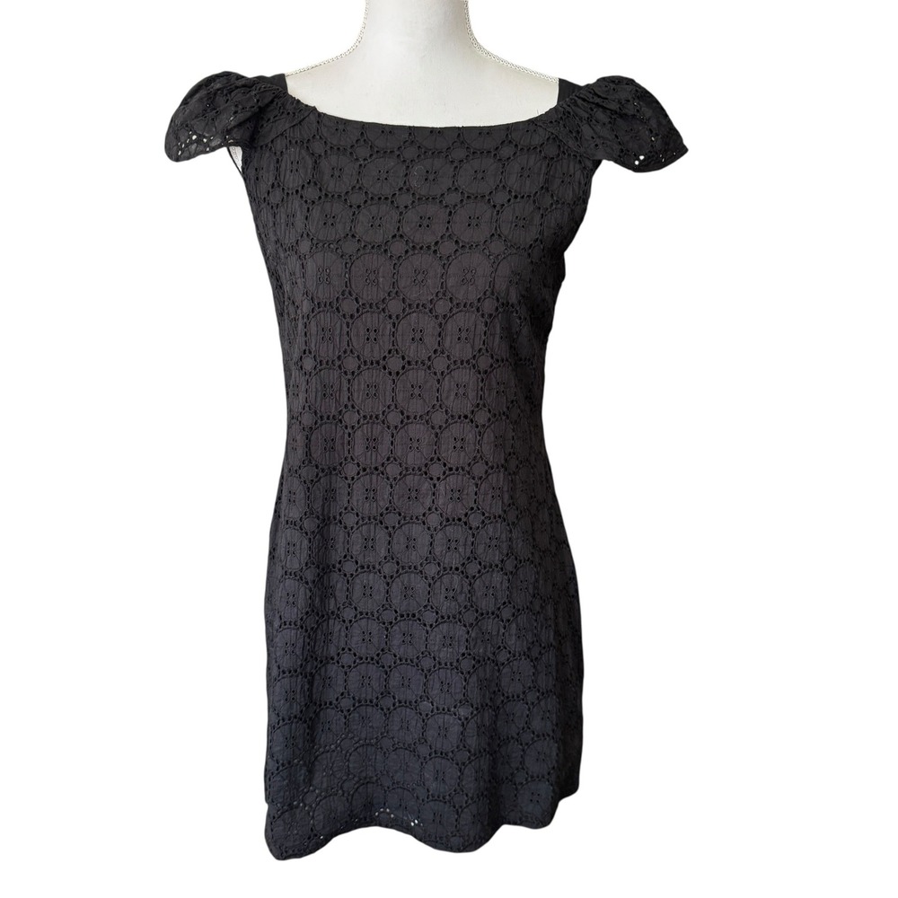 ViX Paul Hermanny Solid Alice Dress Black Eyelet Lace Cap Sleeve Low Back M NWT